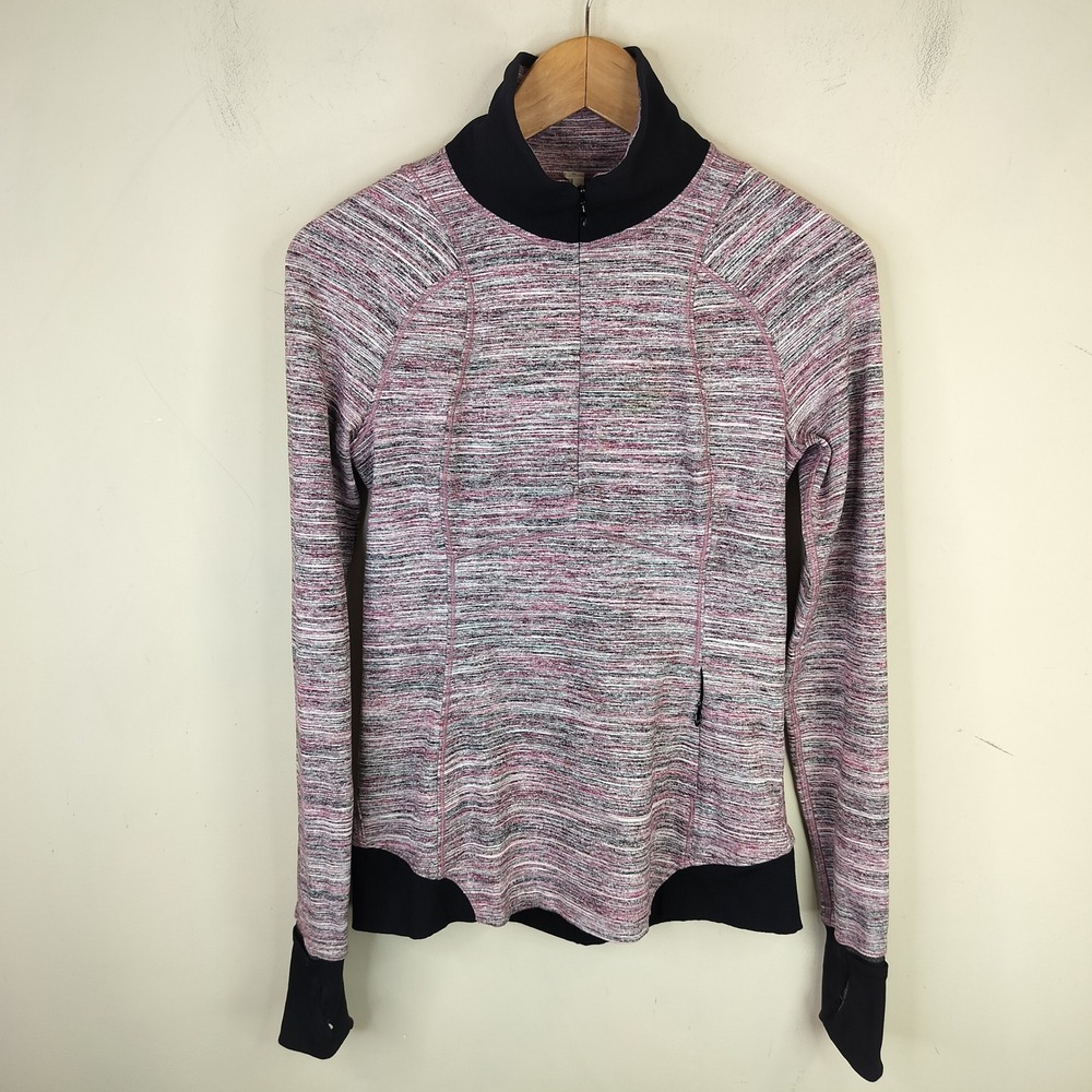 Lululemon Runderful Half Zip Pullover 6 Womens Space Dye Stripe Rulu Thumbholes
